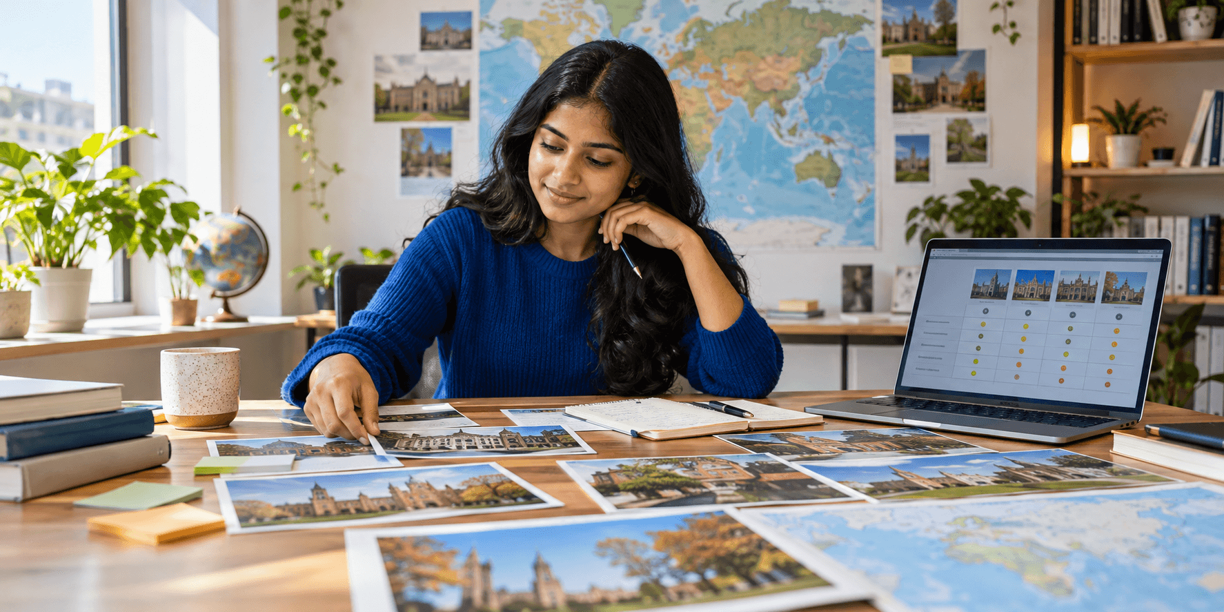 Student comparing self-application and education agency routes for studying abroad